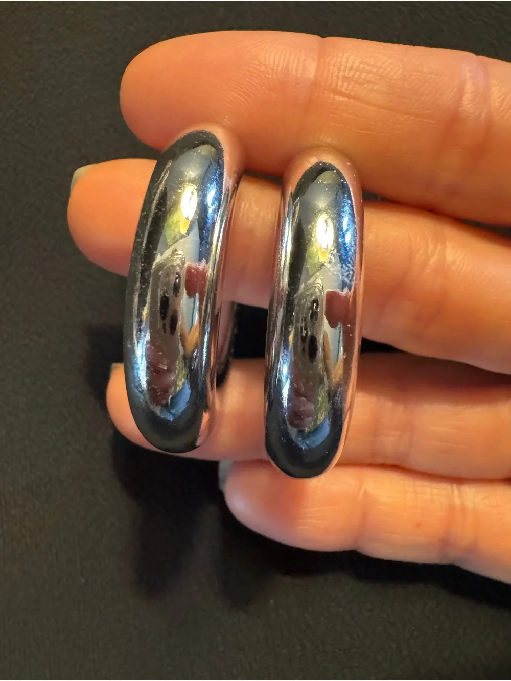 Chunky Silver Hollow Hoop Earrings 1.5”